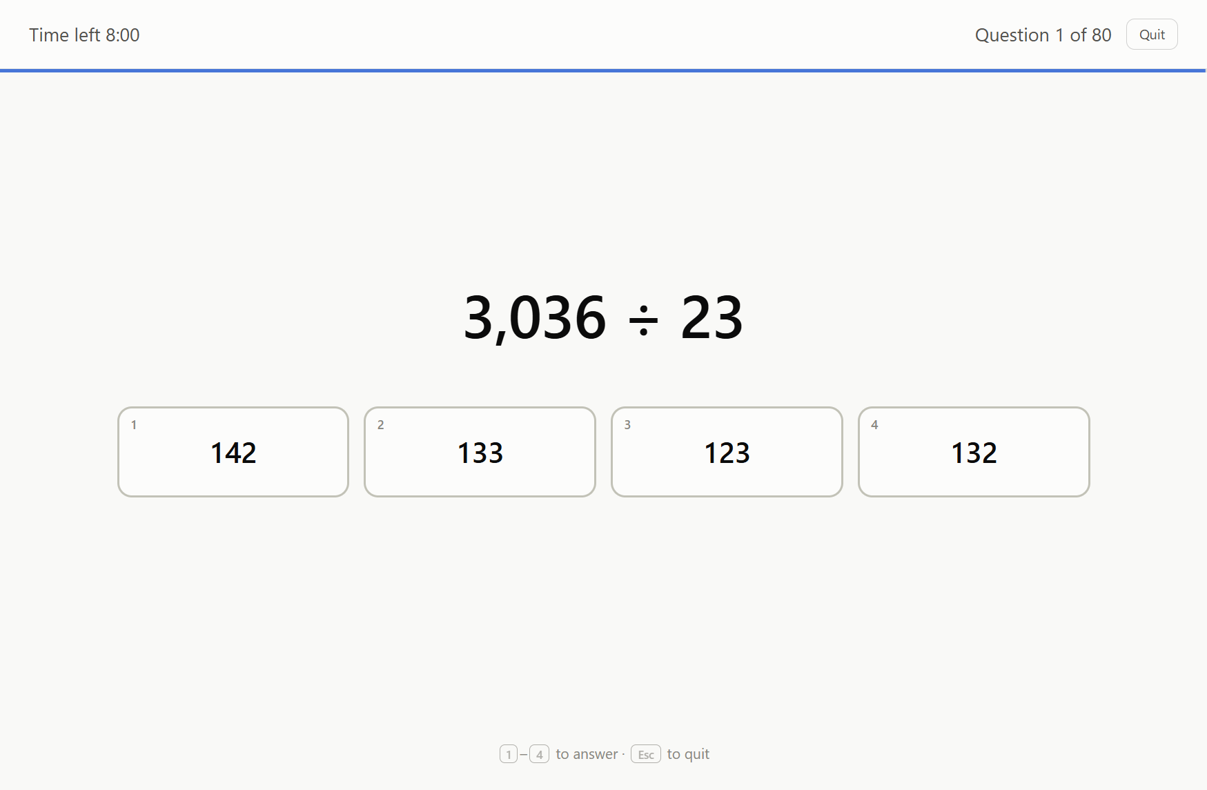 80 in 8 question with four answer options